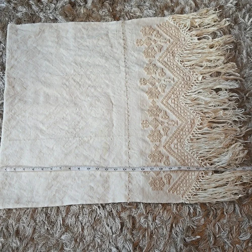 Cream Fringed Embroidered Throw Rug - Picture 10 of 10